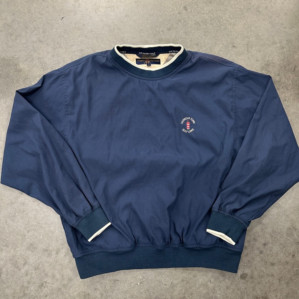 Vtg Tommy Hilfiger Golf Windshirt Mens L Navy Harbour Town Golf Links Pullover